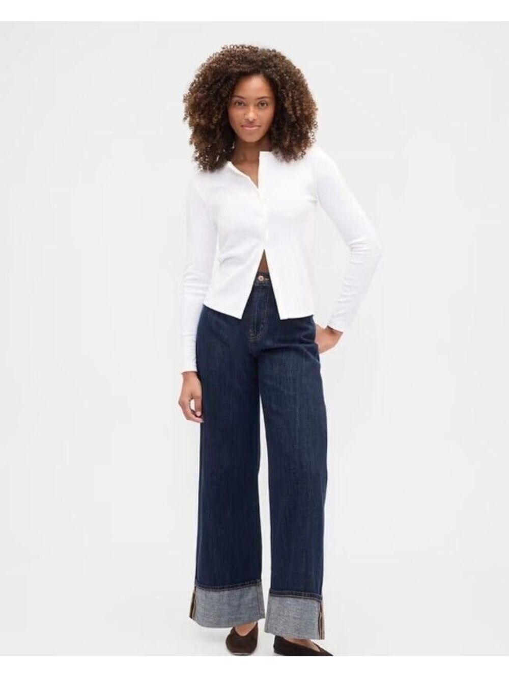 Gap High Rise Wide-Leg Jeans dark wash cuffed